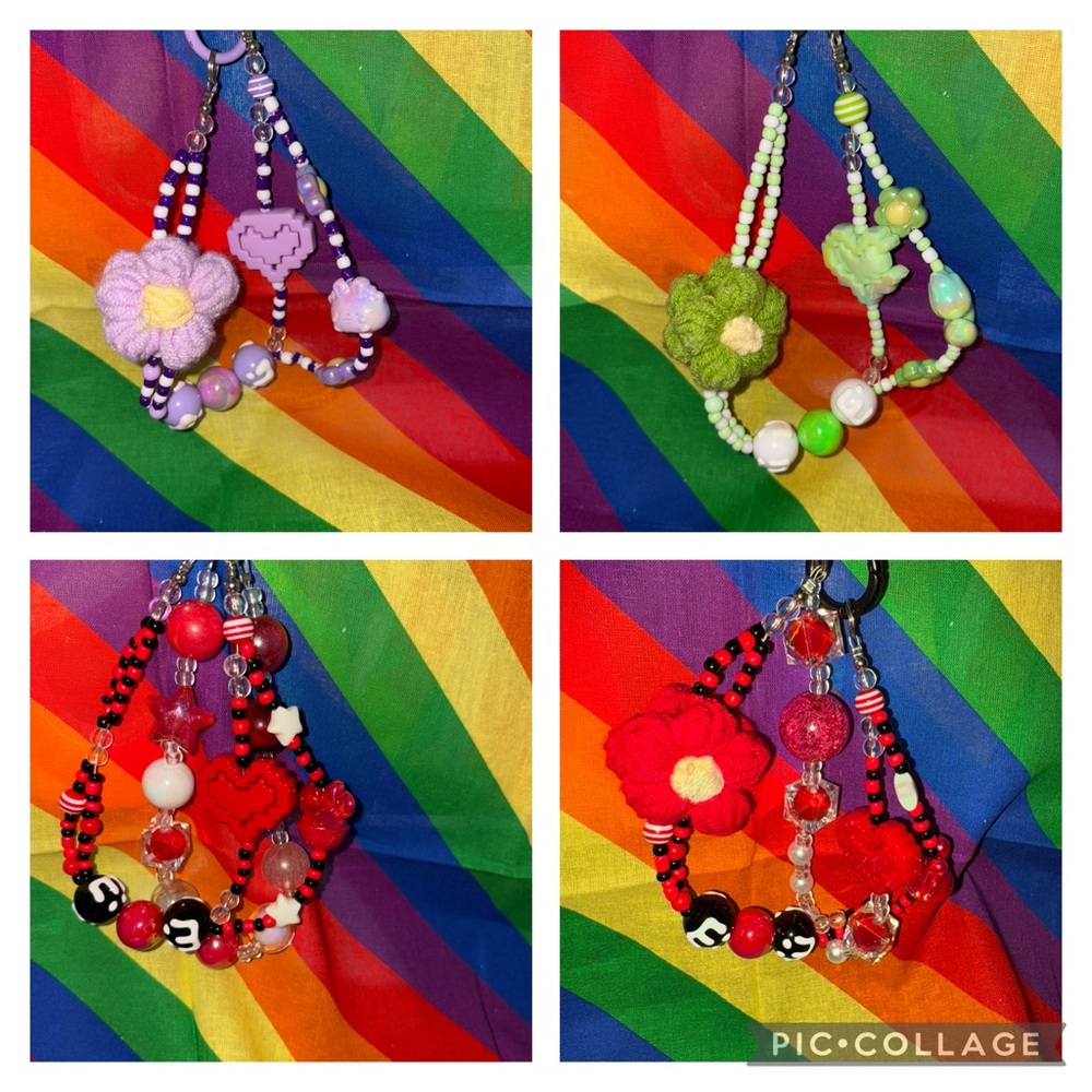 Purple Beaded Keychain with Flower Charm